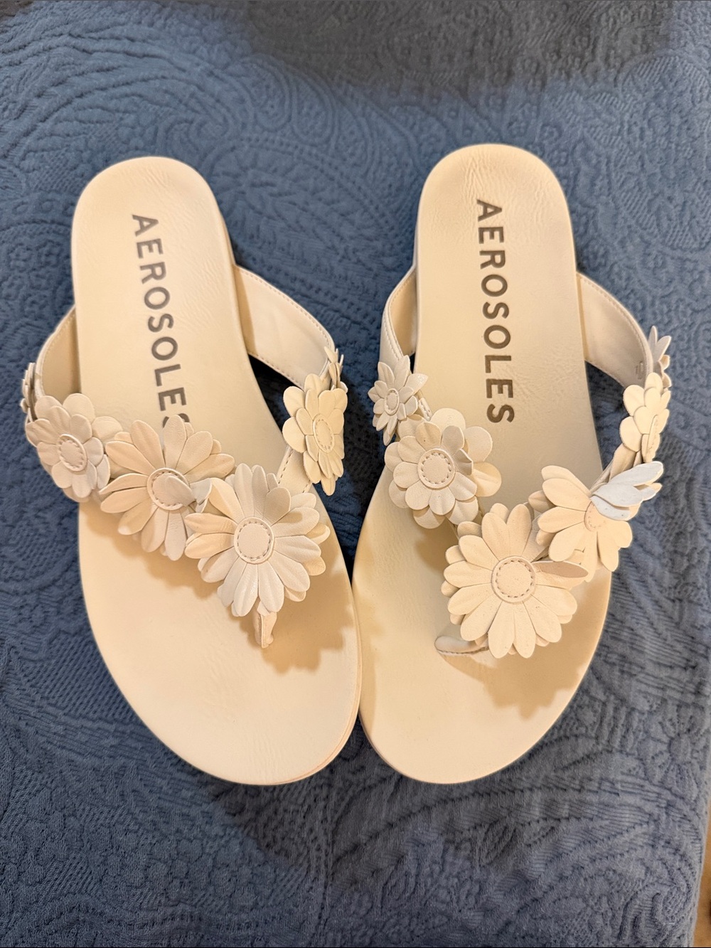 AEROSOLES Cream Floral Slip-On Thong Sandals style is Farrah